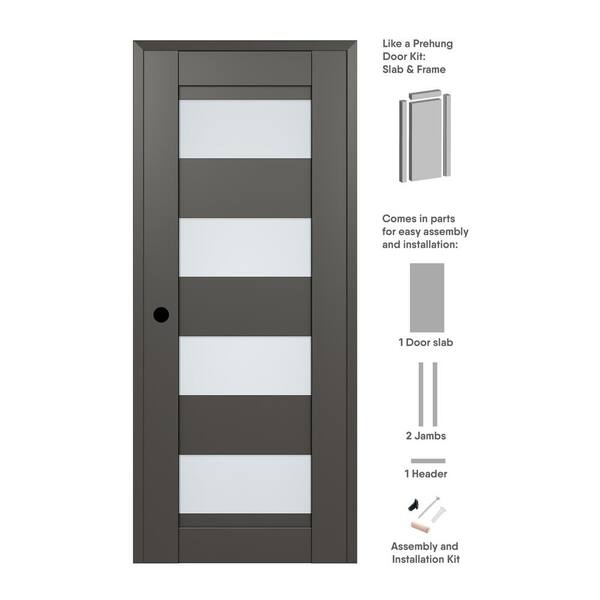 Belldinni Della DIY-Friendly 18 in. x 80 in. Right-Hand 4-Lite Frosted Glass Gray Matte Composite Single Prehung Interior Door