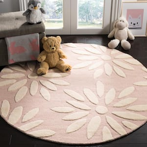 Kids Pink/Ivory 5 ft. x 5 ft. Round Floral Area Rug