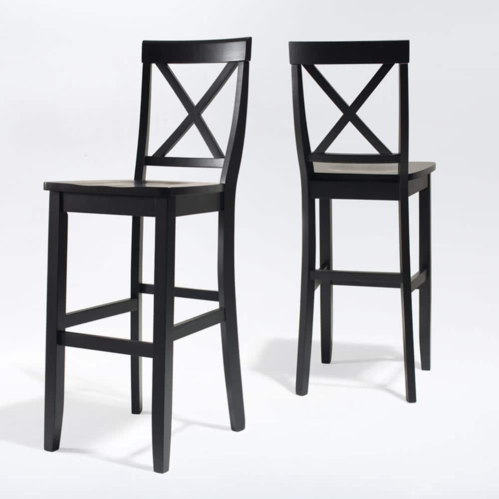Modern Classic X-Back Solid Hardwood 30" Barstool in Black - Set of 2