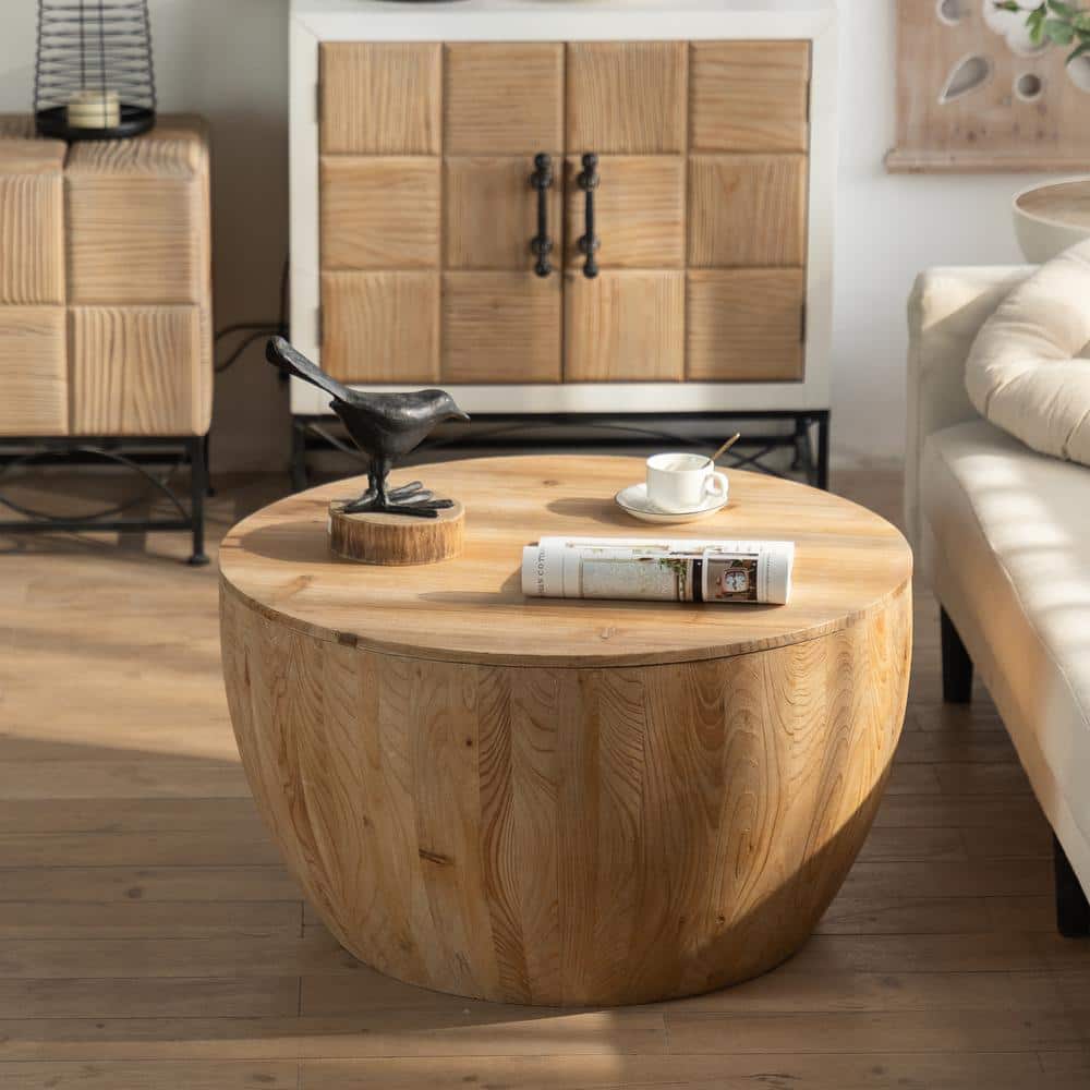 31.5 in. Brown Round MDF Coffee Table for Office, Dining Room and Living Ro