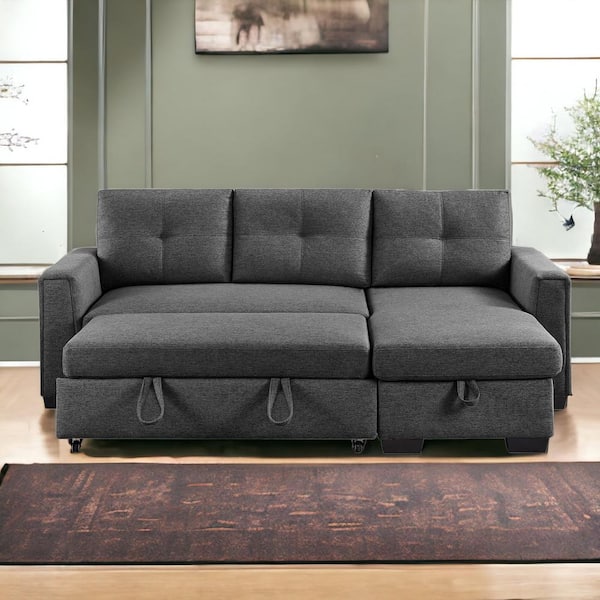 HomeRoots Amelia 92 in. Straight Arm Polyester Blend Rectangle Sofa in Dark Gray