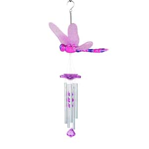 WindyWing Dragonfly Pink Purple Metallic Metal Wind Chimes