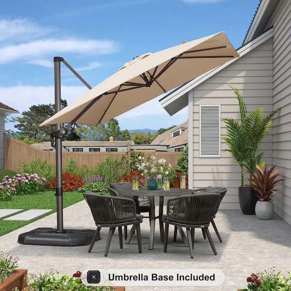 8 ft. Square Aluminum Outdoor Patio Cantilever Umbrella Offset 360° Rotation Umbrella with Base, Beige