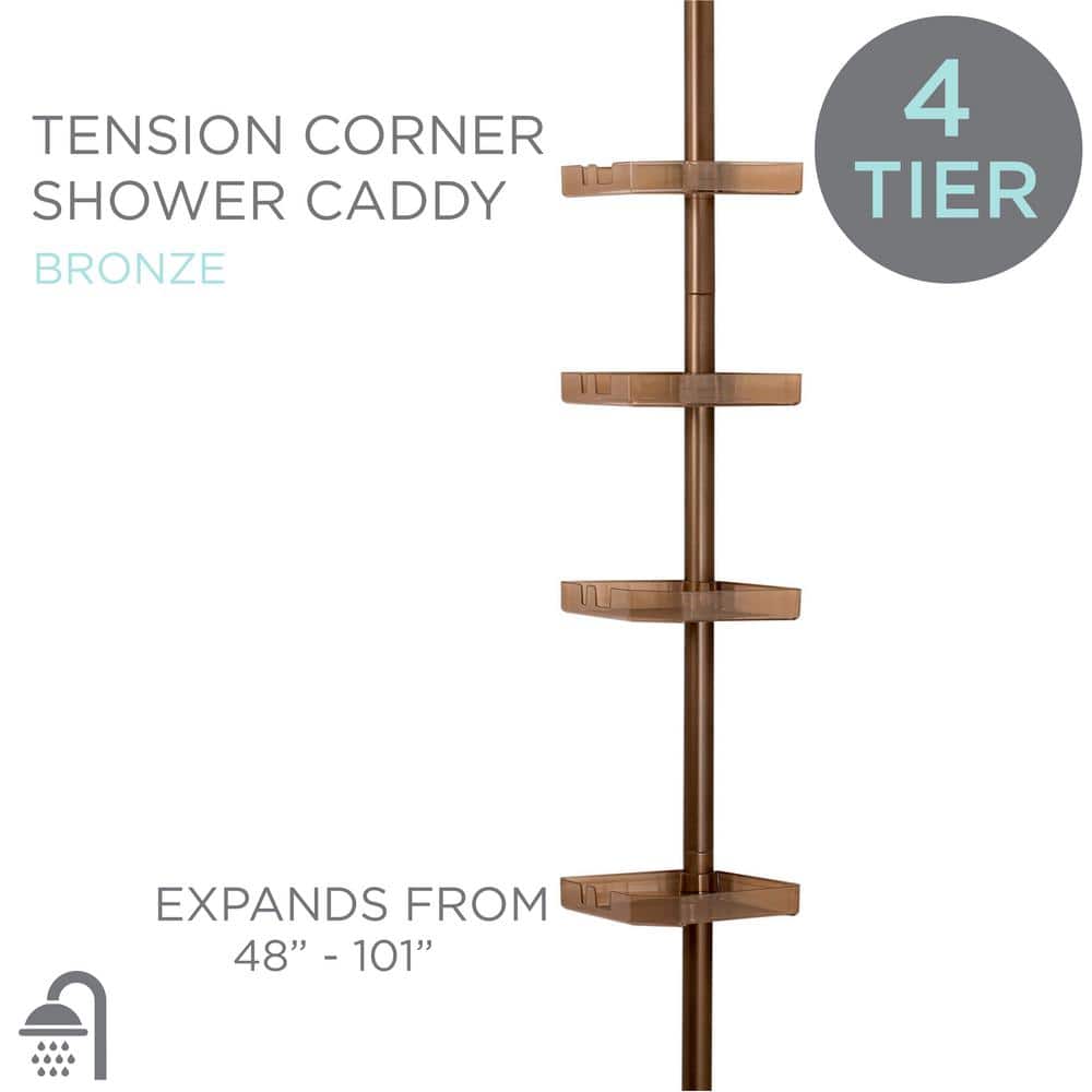 Bronze 4-Tier Adjustable Tension Corner Shower Caddy