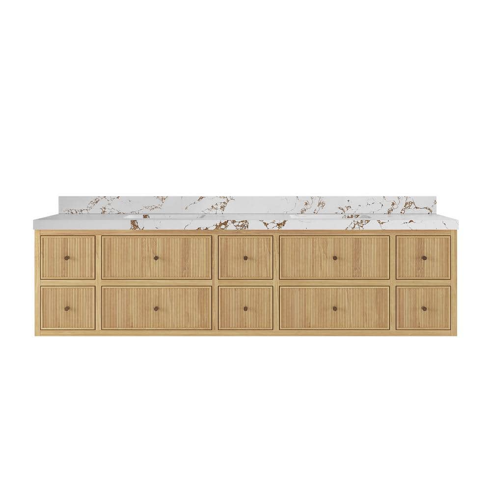 Sonoma Floating 84 in. H Double Sink Freestanding Light Natural Bath Vanity with Viola Brown Quartz Top Unassembled price history on PriceWatchPro