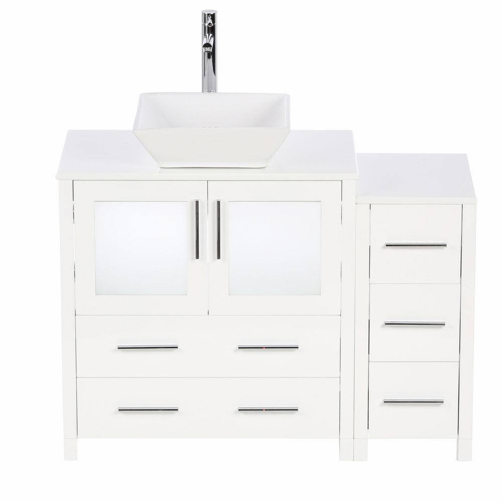 White Engineered Wood Single Vessel Sink Vanity Set with Mirror