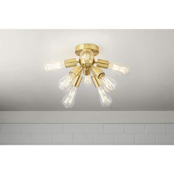 Home Decorators Collection Adriel 17.13 in. 8-Light Brushed Gold Flush Mount