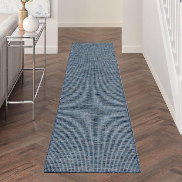 Positano Navy Blue 2 ft. x 10 ft. Kitchen Runner Solid Modern Indoor/Outdoor Patio Area Rug