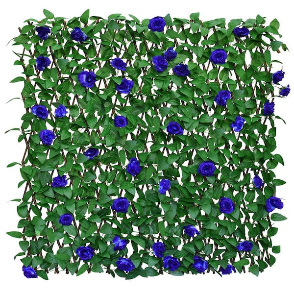 Unbranded 25 in. x 118 in. Expandable Fence Privacy Screen, Faux Ivy Fencing Panel for Balcony Patio Outdoor (Blue Flowers)