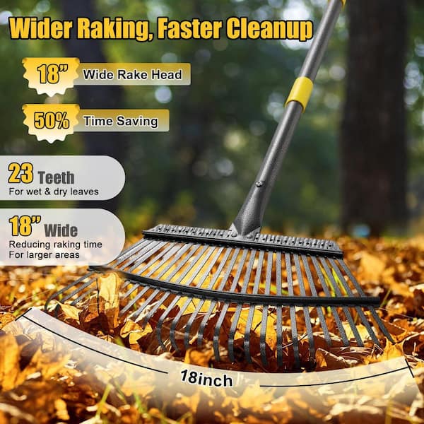 Misopily 5 ft. Steel Handle Heavy Duty Metal Rake Tines Adjustable