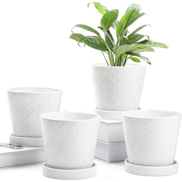 ITOPFOX Modern 5 in. L x 5 in. W x 5 in. H White Ceramic Round Indoor Planter (4-Pack)