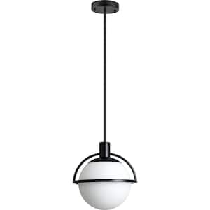 1-Light Matte Black Modern/Contemporary Globe Opal Glass Hanging Pendant Light