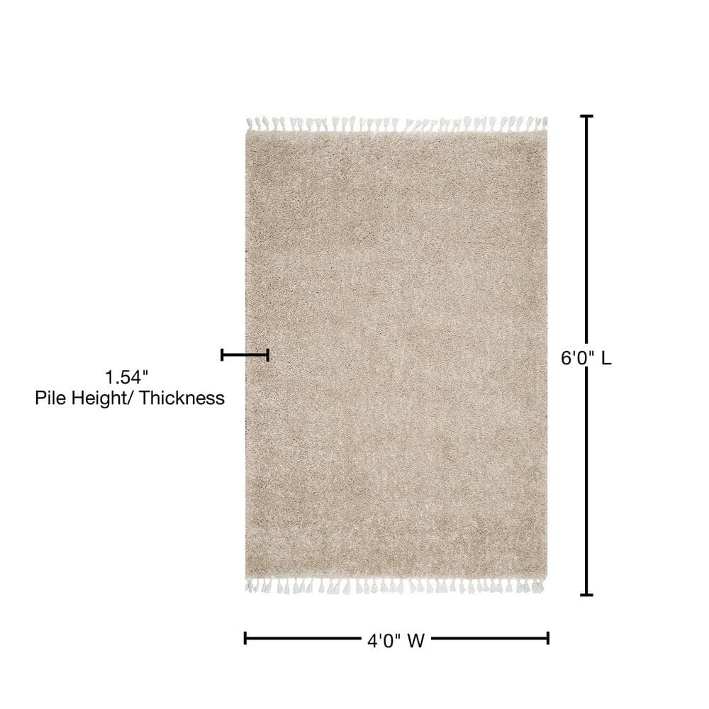 Beige Braided Rectangular Shag Area Rug 4' x 6'