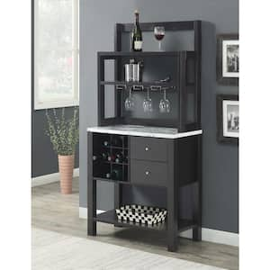 Newport White Faux Marble/Espresso Wine Storage Bar with wine rack and shelves