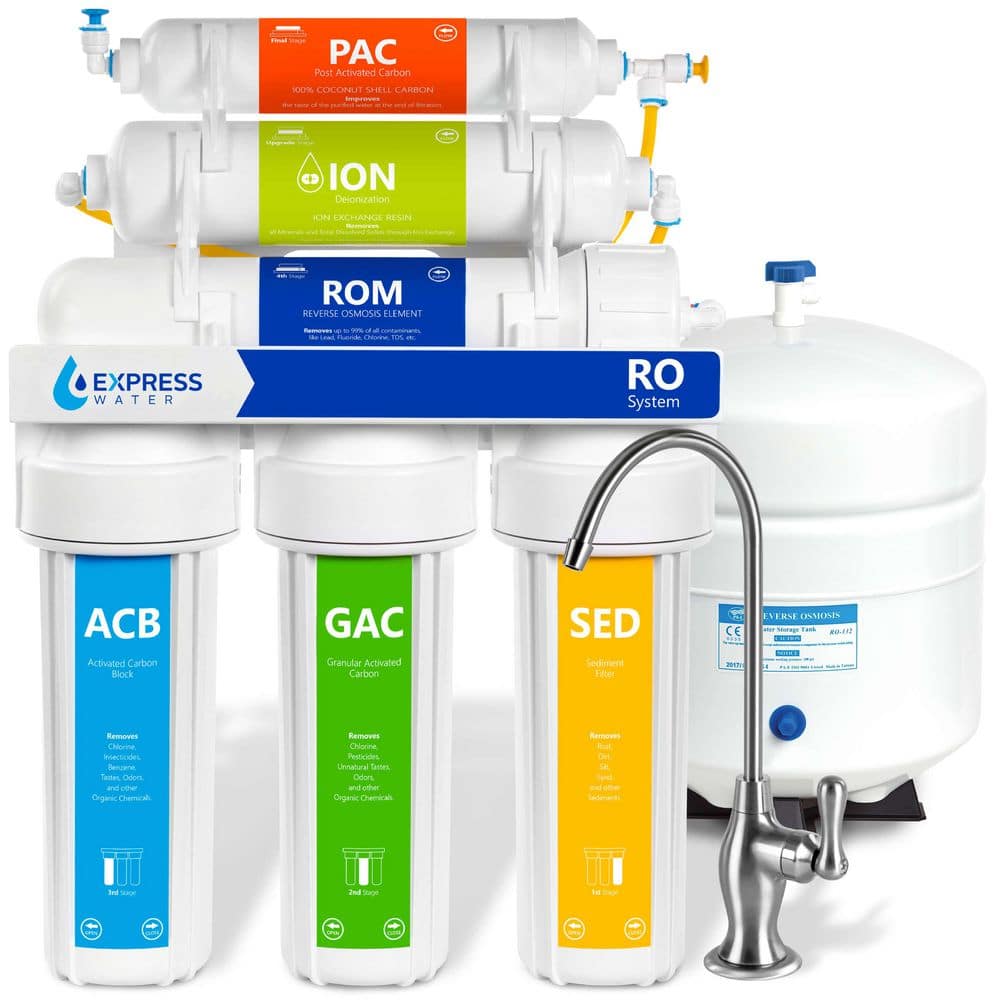 Reverse Osmosis Deionization 6 Stage Water Filtration System - with Faucet and Tank - 100 GPD