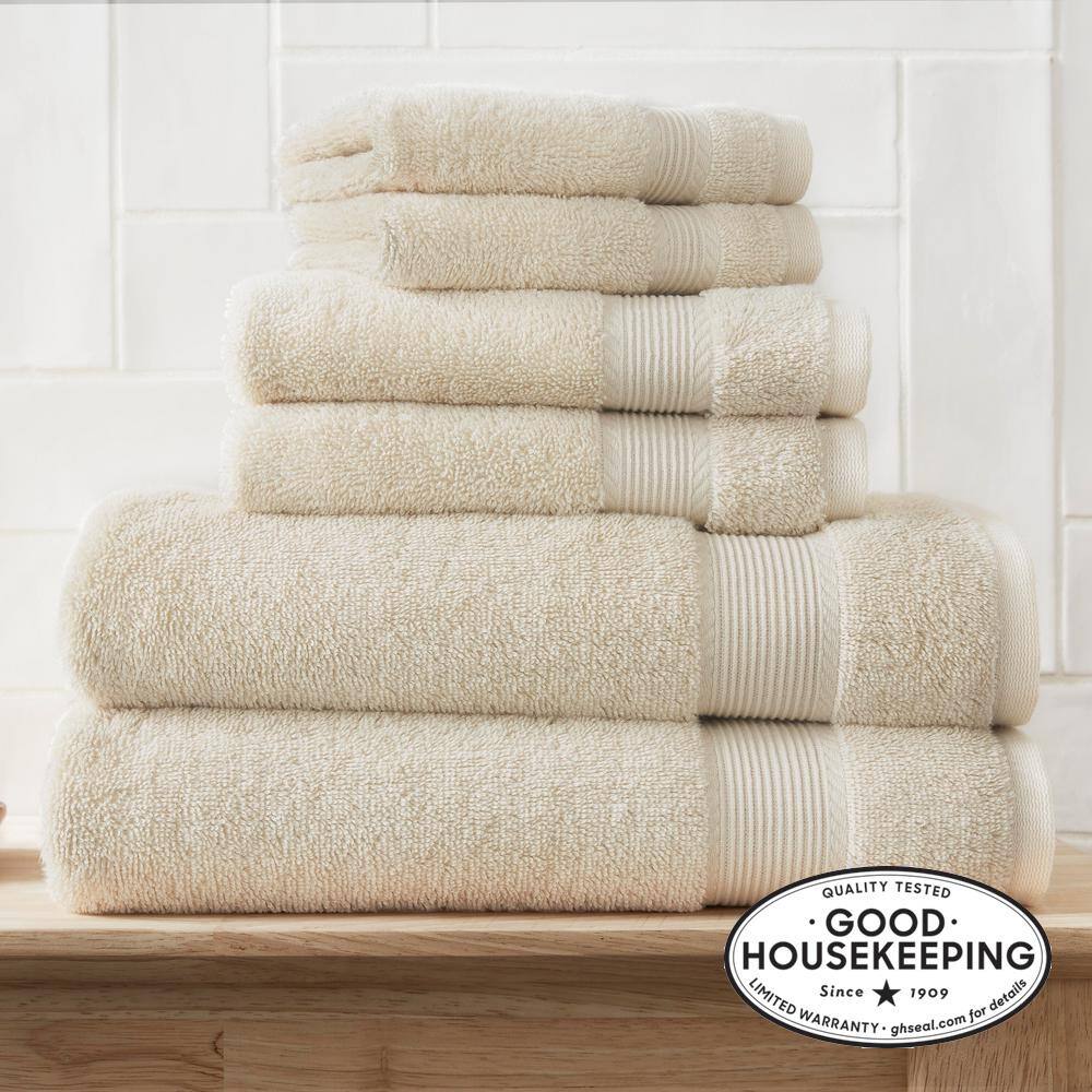 Cotton Bath Towel Set for Family, Set of 6, Beige 