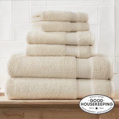 StyleWell Turkish Cotton White and Wheat Brown Stripe 6-Piece Fringe Bath  Towel Set E7245 - The Home Depot
