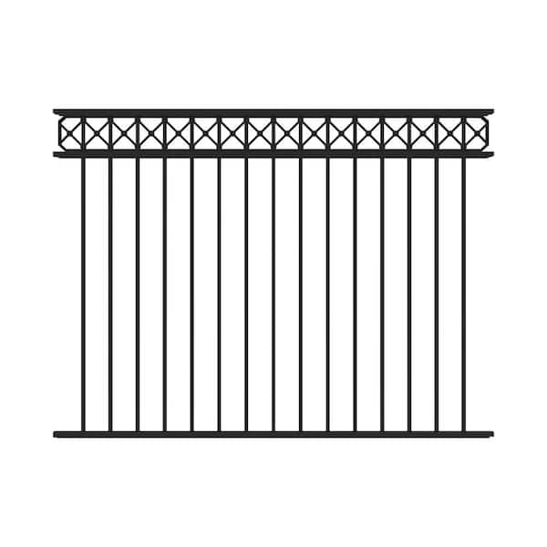 Barrette Outdoor Living Highland 4.5 ft. x 6 ft. Black Decorative Flat Top Aluminum Fence Panel
