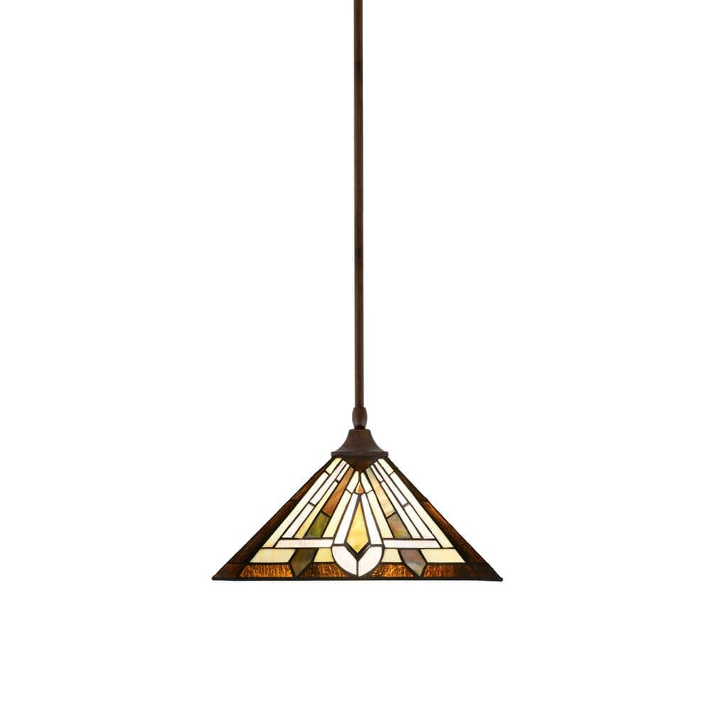 Kingston 14 in. 1-Light Bronze Stem Pendant Light with 14 in. Tahoe Art Gla