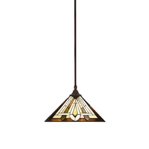 Kingston 14 in. 1-Light Bronze Stem Pendant Light with 14 in. Tahoe Art Glass Shade, no bulb included