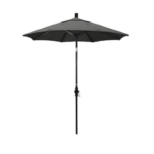 7.5 ft. Matted Black Aluminum Market Patio Umbrella Fiberglass Ribs and Collar Tilt in Charcoal Sunbrella