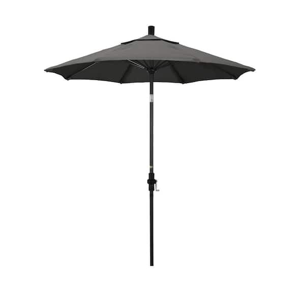 California Umbrella 7.5 ft. Matted Black Aluminum Market Patio Umbrella Fiberglass Ribs and Collar Tilt in Charcoal Sunbrella