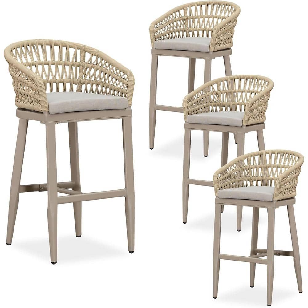 Modern Aluminum Rattan Bar Height Outdoor Bar Stool with Back and Beige Cushion (4-Pack) price history on PriceWatchPro