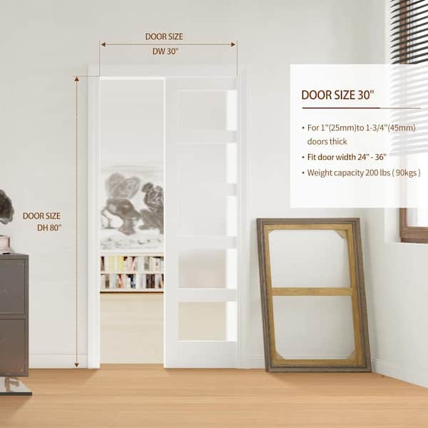 TENONER 30 x 80 Panel Glass Sliding Door, Single Door