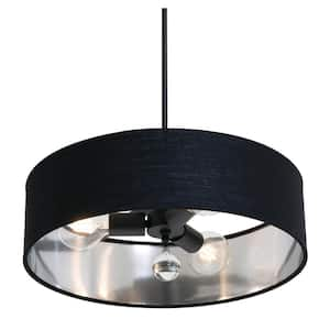 Celine 60-Watt 3-Light Black Shaded Pendant Light with Fabric Shade and No Bulbs Included