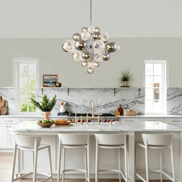HUOKU Tauvy 18-Light Polished Chrome Bubble Sputnik Cluster Large