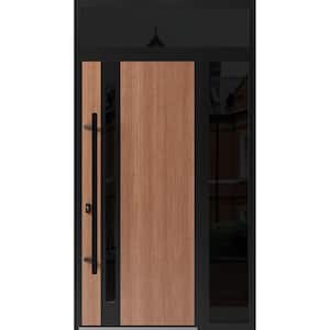 1033 48 in. x 96 in. Right-hand/Inswing 2 Sidelight Tinted Glass Teak Steel Prehung Front Door with Hardware