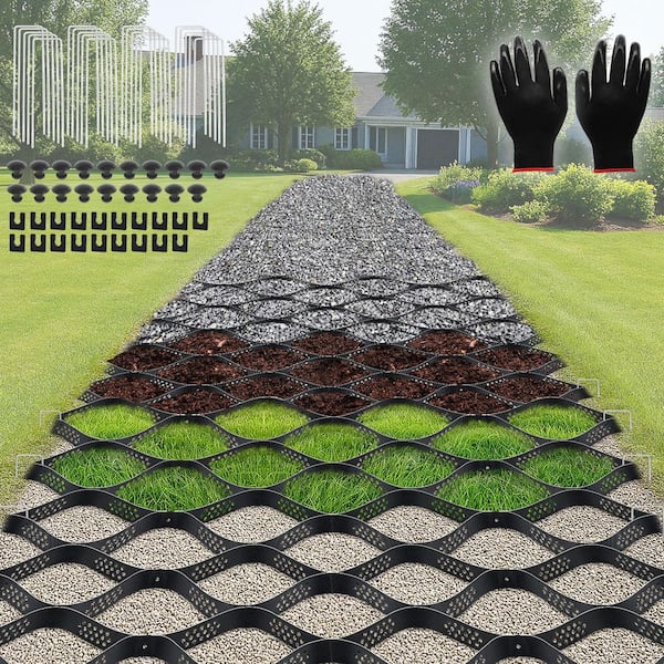 396 in. x 48 in. x 2 in. Black Plastic Honeycomb Gravel Stabilizer