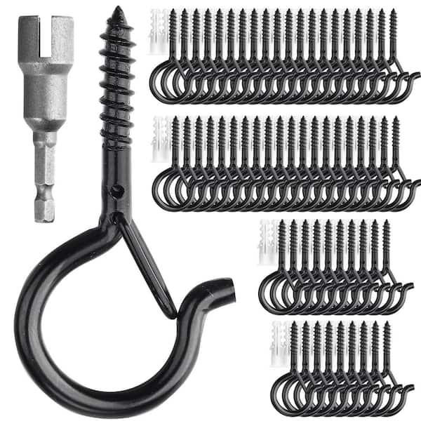 Angel Sar 2.2 in. Screw Hooks for Outdoor String Lights Hanger, Cup Hooks Screw in, Wall Ceiling Deck Mount (60-Pack)