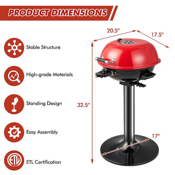 1600W Electric BBQ Grill with Removable Non-Stick Warming Rack-Red | Costway