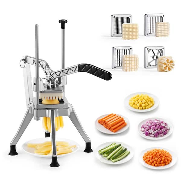 French Fry Cutter, Commercial Vegetable Chopper with four Blades, Lever Stainless Steel Potato Slicer for Home Thick