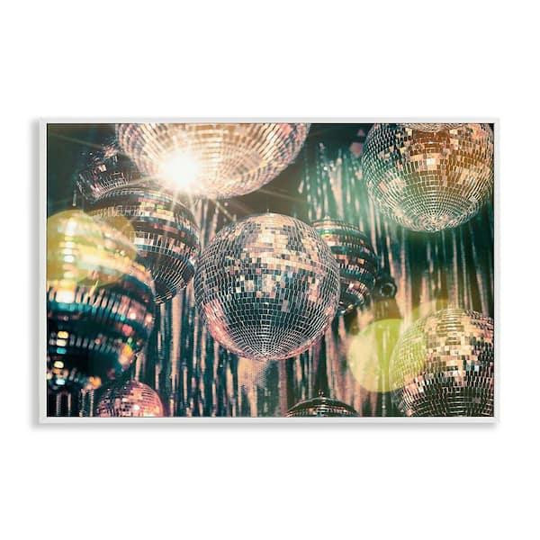 Stupell Industries Disco Balls with Bokeh by Graffi*tee Studios White Framed Music Giclee Art Print 12 in. x 18 in.