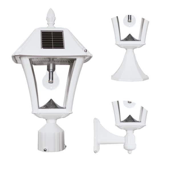 GAMA SONIC Baytown II Bulb White Outdoor Solar Weather Resistant LED Landscape Post Light with Wall Sconce and Pier Base Mount