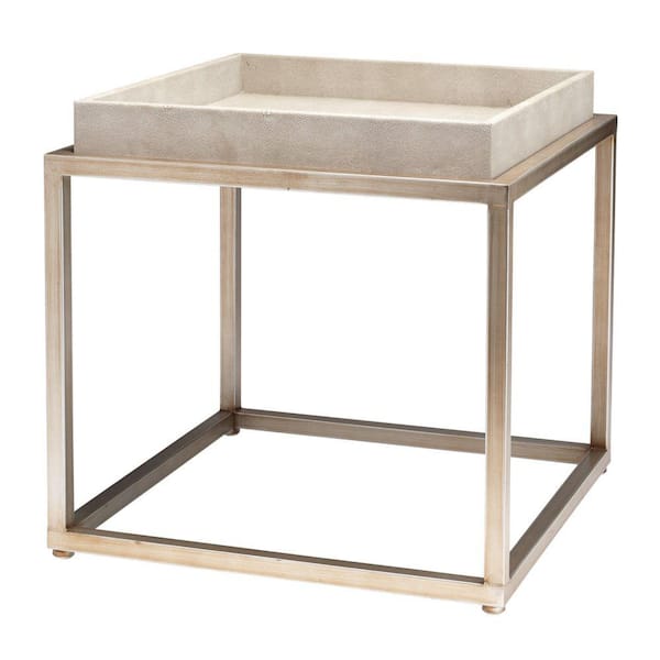 Benjara 18 in. Beige Square Metal End Table with Metal Base