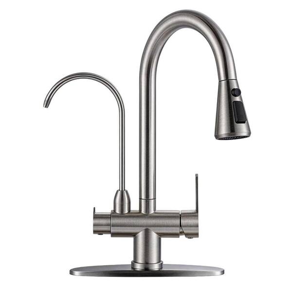 16.7 in. Stainless Steel 2 in 1 Pull Down Sprayer Kitchen Faucet with 360° Swivel Spout Filtered Water Faucet in Nickel