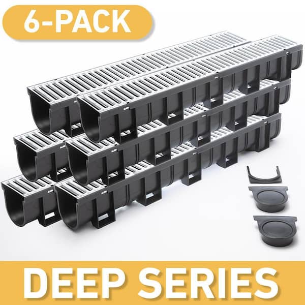 U.S. TRENCH DRAIN Deep Series 5.4 in. W x 5.4 in. D 39.4 in. L Plastic Trench and Channel Drain Kit with Galvanized Steel Grate (6-Pack)