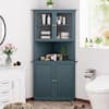VEIKOUS 34 in. W x 25 in. D x 71 in. H Corner Linen Cabinet with Adjustable Shelves and Glass Doors in Teal Blue HP0109-01-6