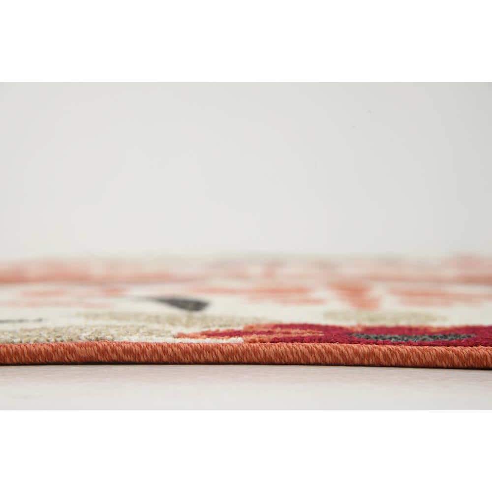 Terracotta and Beige Synthetic Rectangular Outdoor Area Rug