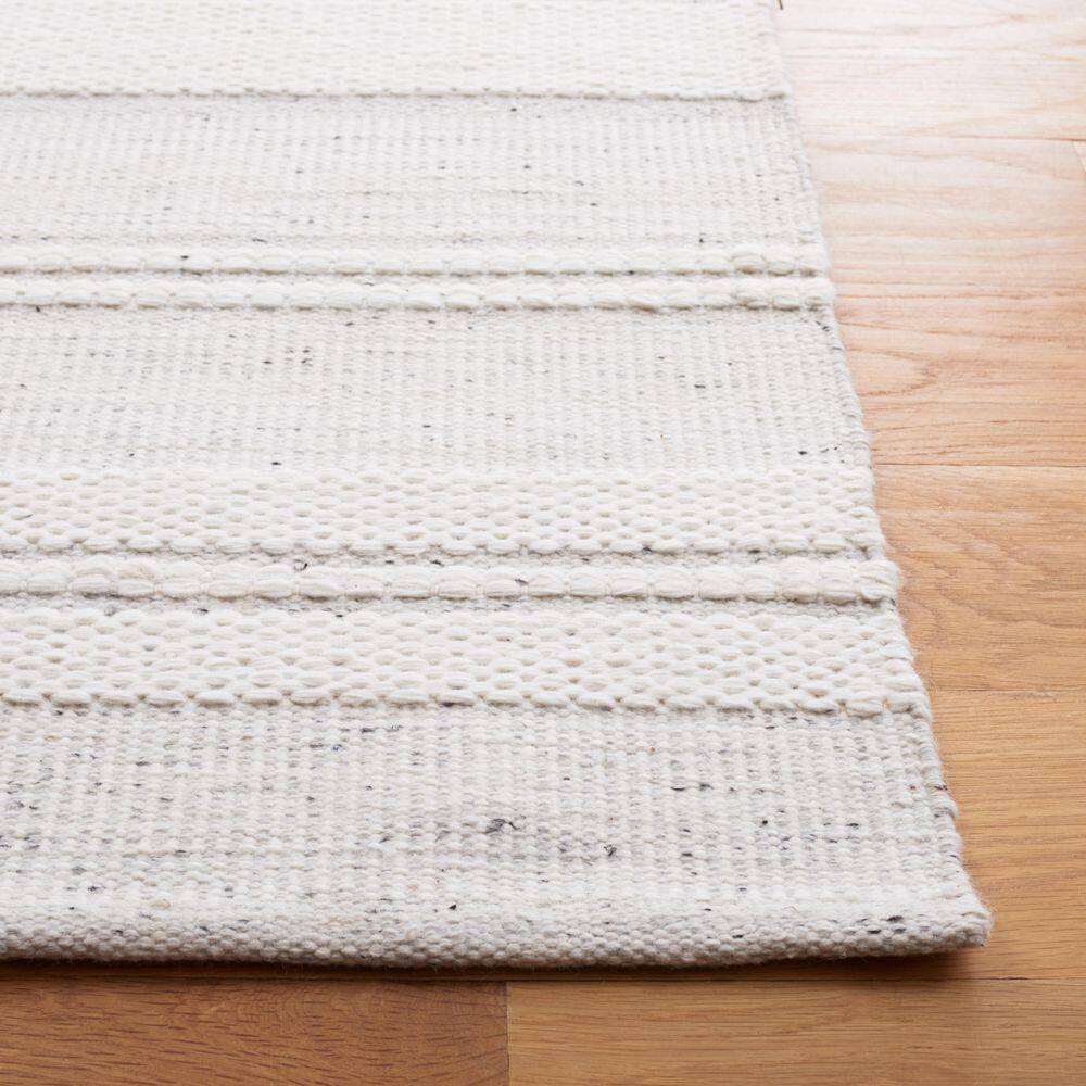Ivory and Light Grey Square Flat Woven Wool Rug