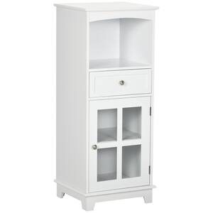 15.25" W x 13.5" D x 37.5" H White Bathroom Floor Cabinet with Adjustable Shelf, Glass Door Side Cabinet