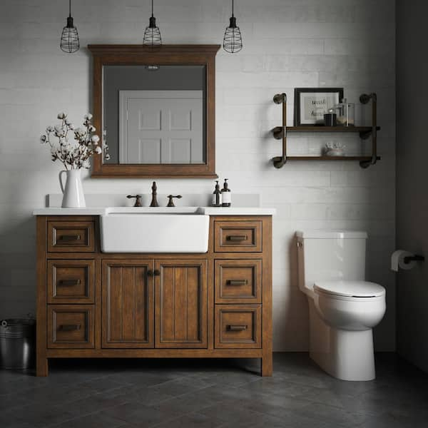 Foremost Brantley 49 In W X 22 In D X 35 In H Bath Vanity In Walnut With Engineered Stone Vanity Top In White With White Basin Banvt4939d The Home Depot