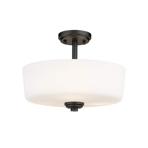 Unbranded Arlington 14.75 in. 3-Light Matte Black Semi Flush Mount with Matte Opal Glass Shade