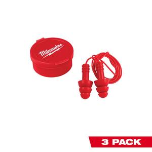 Corded Red Earplugs (3-Pack) with 26 dB Noise Reduction Rating