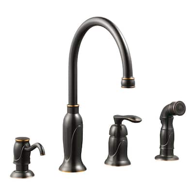 Madison Single-Handle Standard Kitchen Faucet with Side Sprayer with Soap Dispenser in Oil Rubbed Bronze