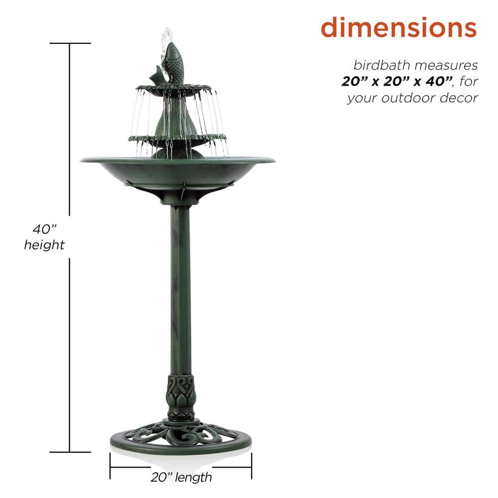 Green Plastic 3-Tier Pedestal Fountain Bird Bath