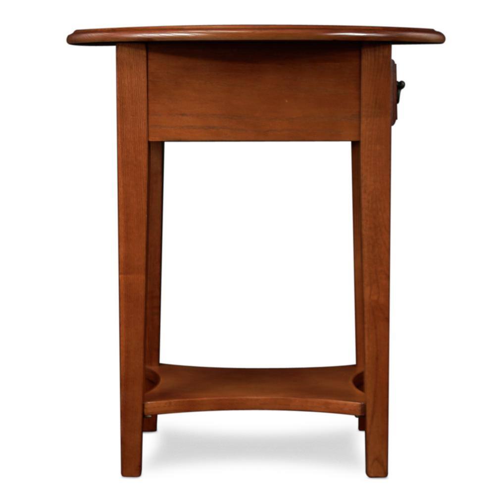 Elegant Round Medium Oak Side Table with Storage Drawer